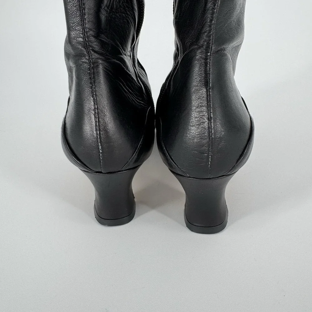 Vintage Vera Cruz Black Leather Thigh High Boots 80s Slouchy Kitten Heel Size 6